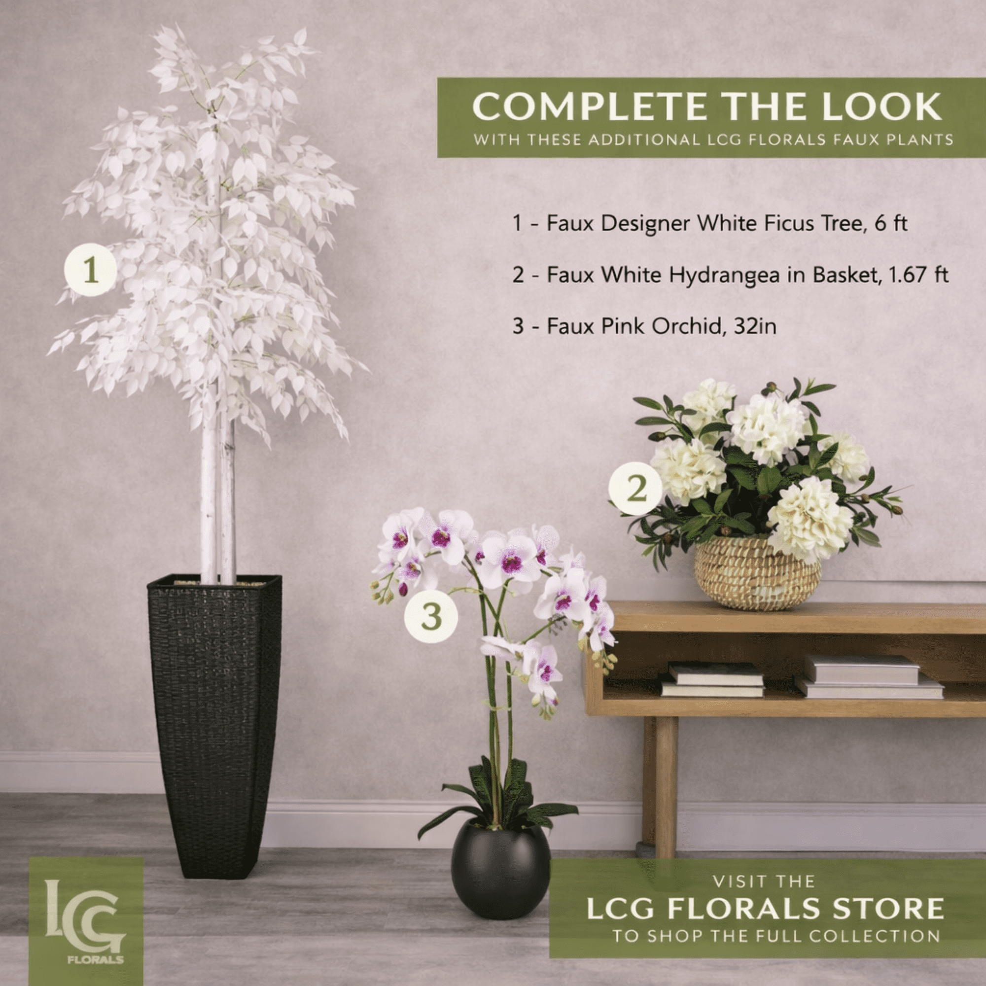 Artificial Plant, 1.67ft Artificial White Hydrangea Plant with Olive Branches in a White Basket by LCG Florals, Faux Designer Fake Indoor Tree for Living Room, Office, and Home Décor