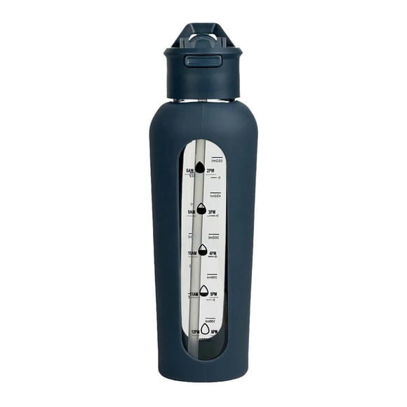 veasfak Glass Water Bottle Drink Bottle with Silicone Sleeve Water Jug Sports Bottle for Blue