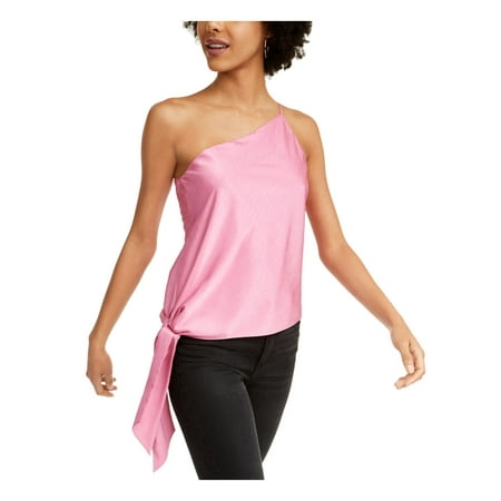 Leyden Women's Tie Sleeveless Asymmetrical Neckline Top Pink Size Small