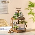 thumbnail image 3 of Hanobe Farmhouse Wooden Two Tiered Tray Stand:  2 Tier Trays Decor Wood for  Kitchen Island Decor Home Decor Living Room Coffee Table Centerpieces（Brown）, 3 of 12