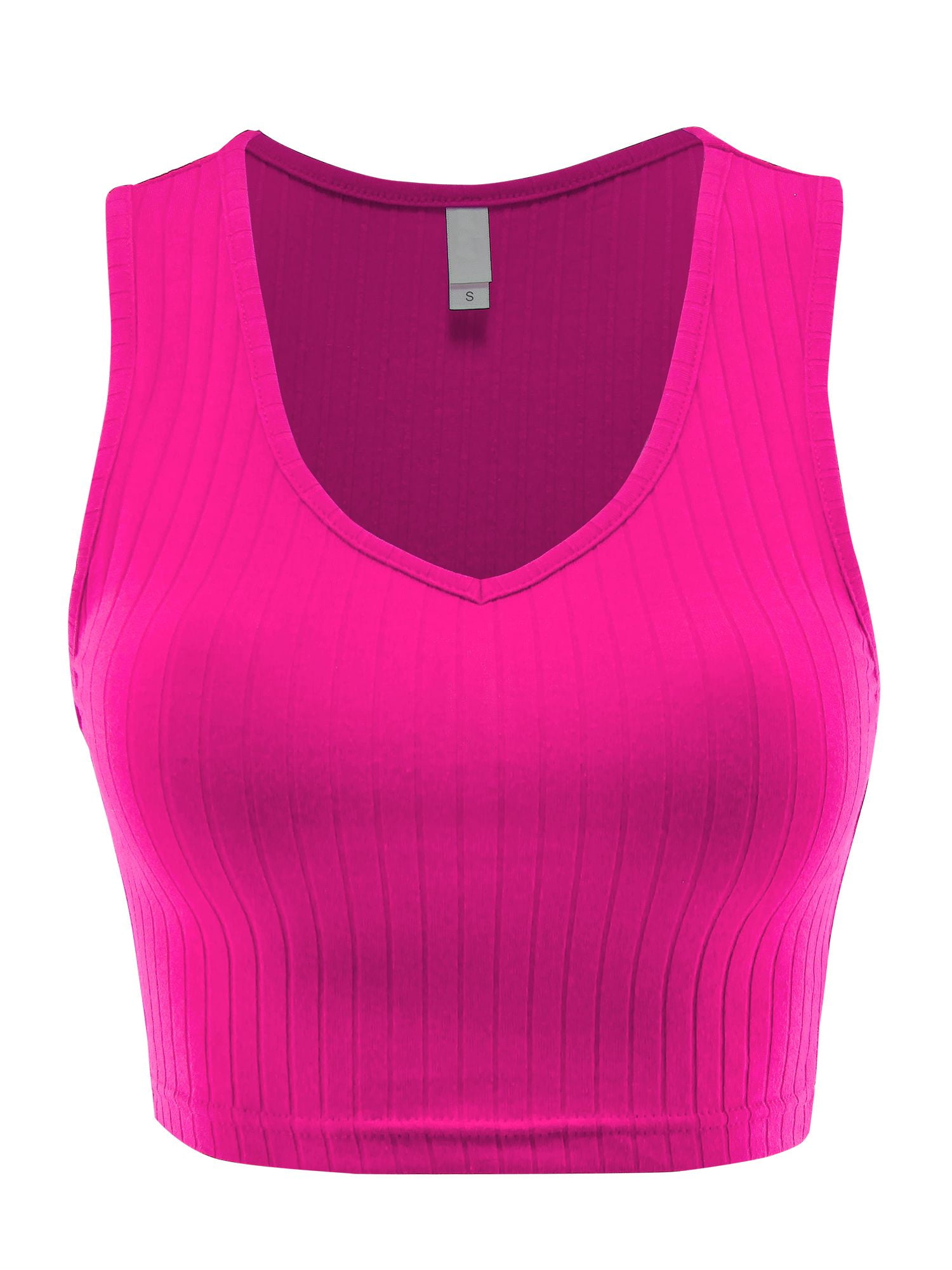 FashionMille Women Casual V Neck Ribbed Knit Sleeveless Cami Crop Tank Top