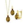 Gem Stone King 4.29 Ct Whiskey Quartz Red Rhodolite Garnet 18K Yellow Gold Plated Silver Pendant Earrings Set