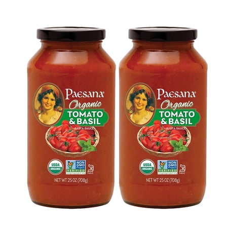 Organic Tomato Basil Pasta Sauce — Gluten , Vegan Friendly and made with 100% Imported Italian Tomatoes, USDA Organic, Kosher Parve – Packed in the , 25 oz (2 Pack)