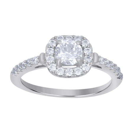 925 Sterling Silver Womens Solitaire Cubic-Zirconia Square Head Engagement Ring Size 7