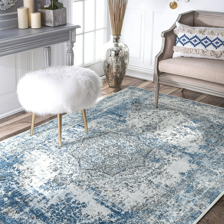 Area Rug Living Room Rugs: 2x3 Washable Boho Carpet for Bedroom Under  Dining Table Small Farmhouse Floral Distressed Indoor Non Slip Decor Home  Office