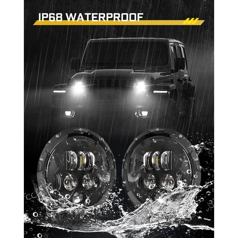 7 Inch Round LED Headlights With Hi/Lo Beam DRL Turn Signal, Compatibl