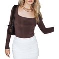 thumbnail image 3 of GHSDFBB Women Summer Slim Fit Basic Crop Tops Solid Color Long Short Sleeve Crew Neck Pullover Tight Tee Shirts Streetwear, 3 of 5