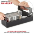 thumbnail image 2 of Stock Your Home 2- Pack CD Storage Box, Organizer Shelf for Movie Cases, DVDs, Cassette Tape Display Stand, Disc Holder Can Store Up to 40 CDs, Faux Leather (Black with Gray Interior), 2 of 7