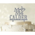 thumbnail image 1 of "Mr & Mrs Wedding Cake Topper Personalized Glitter Silver Cake Topper Color Option Available 5""-7"" Inches Wide", 1 of 1
