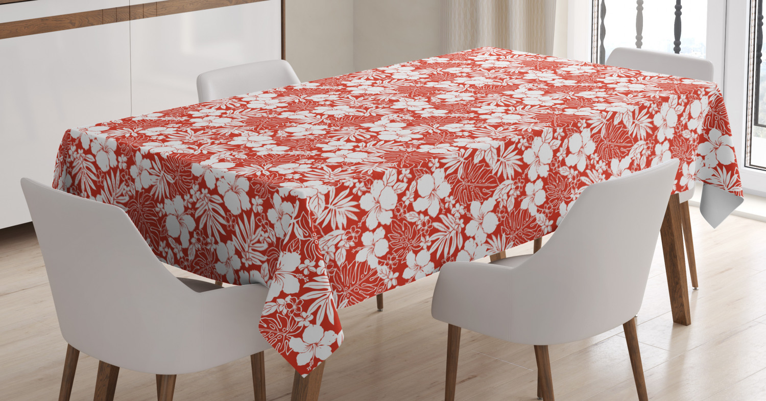 Luau Tablecloth, Hawaiian Hibiscus Florets Bouquet Summer Petals Exotic