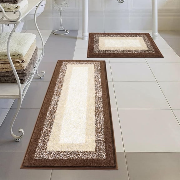 Ileading 2 Piece Bath Rug Set Microfiber Washable Non Slip Bathroom Rug and Mat Set