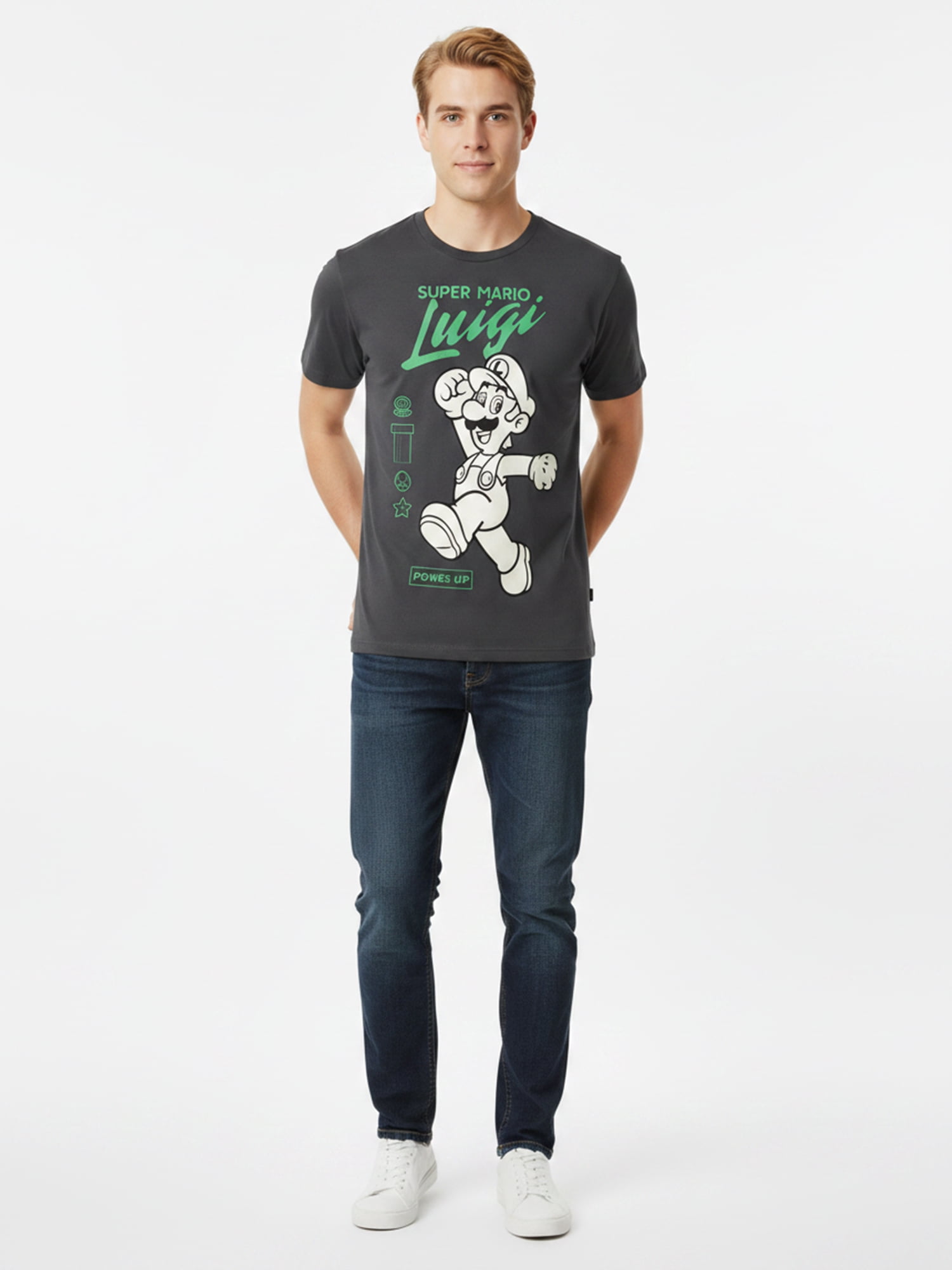 Nintendo Super Mario, Men's & Big Men's Graphic Tee, Luigi Neon, Sizes S-3XL