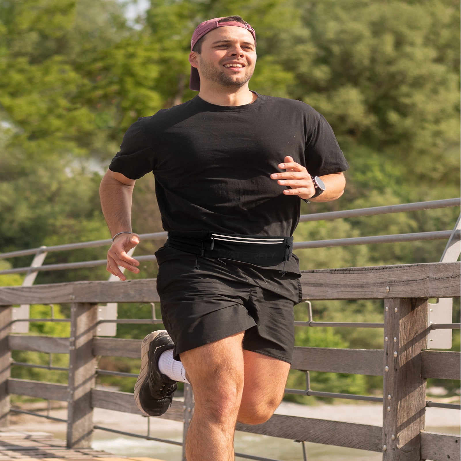 WATERFLY Unisex Adjustable Sports Jogging Fitness Nylon Running Waist Belt Elastic Band,Black