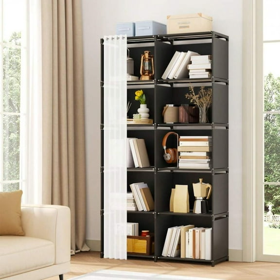 YFLXDMLYYSC 5-Tier Bookcase In Black - Modern Display Cabinet For Books, Decor & Essentials, Space-Saving Organizer