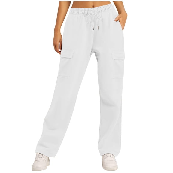 Women Cargo Pants Fleece Lined Wide Leg Sweatpants High Waisted Baggy Drawstring Sweatpants Winter Clothes Pant