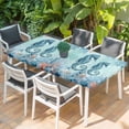 thumbnail image 2 of Coastal Seahorse Blue Table Cloths for 4 Foot Rectangle Tables, Summer Beach Nautical Coral Starfish Patio Waterproof Elastic Fitted Tablecloths, Washable Rectangular Table Cover for Camping, 2 of 8