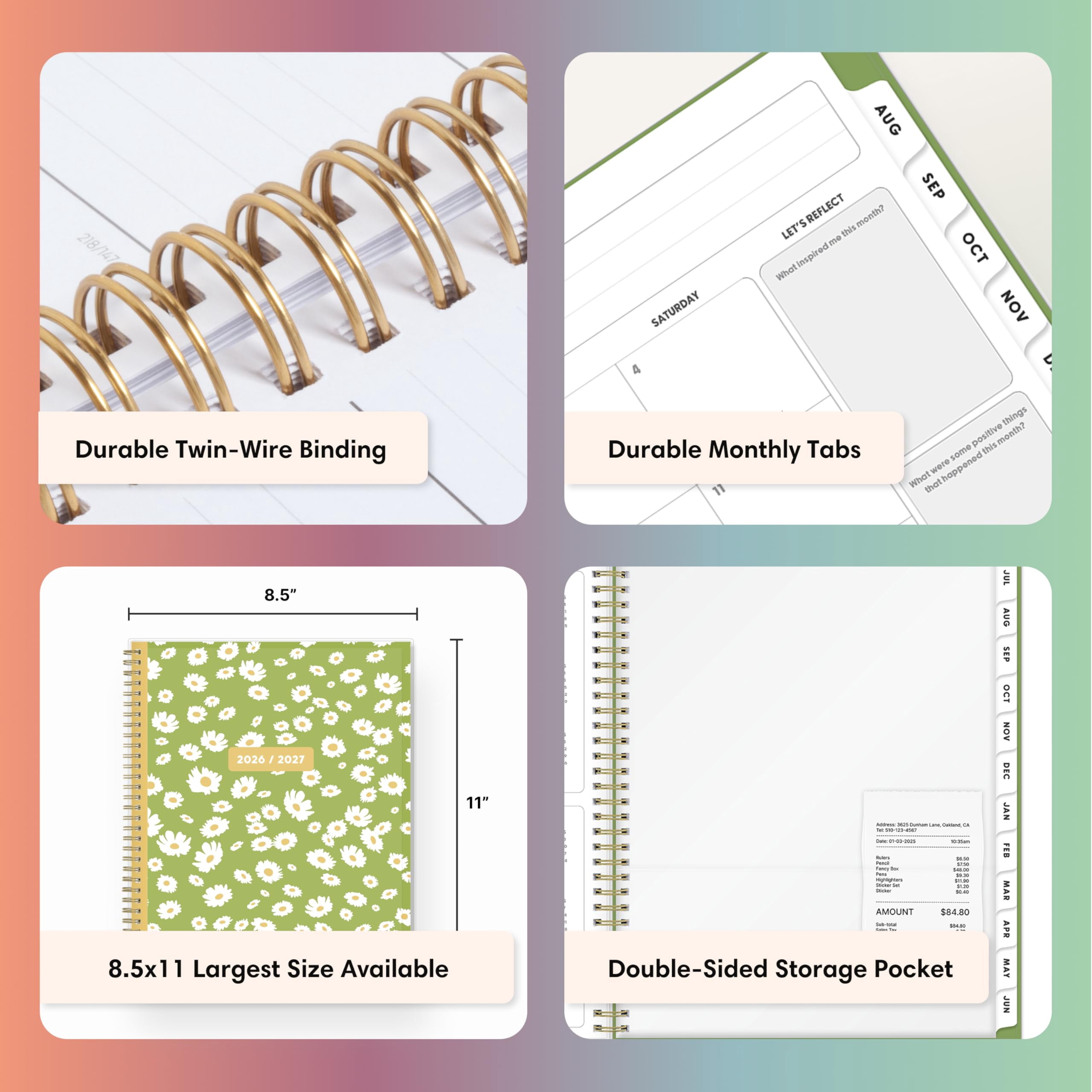 Blue Sky Gen Z 2026-2027 Weekly and Monthly Academic Year Planner Calendar, July 2026 - June 2027, 8.5" x 11", Flexible Interchangeable Cover, Wirebound, Laminated Tabs, Storage Pocket, Coreen