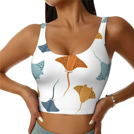 Sports Bras for Women - stingrays cartoon cute Seamless Yoga Bra Workout Crop Top with Removable Pads