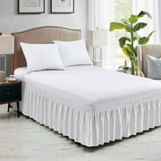 Debonair Wrap Around Ruffled Bed Skirt 15 Inch for Queen Size Beds, White