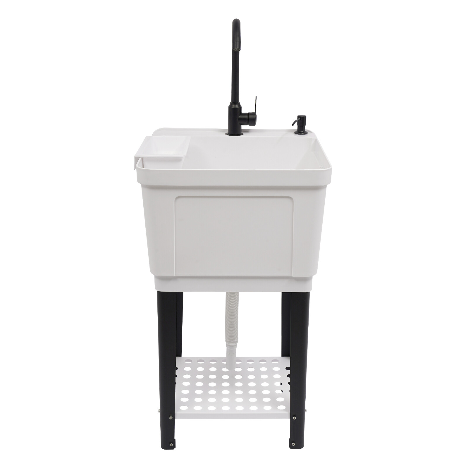 Freestanding Laundry Sink Utility Sink w/Cold&Hot Water Faucet Hoses Drain Kit