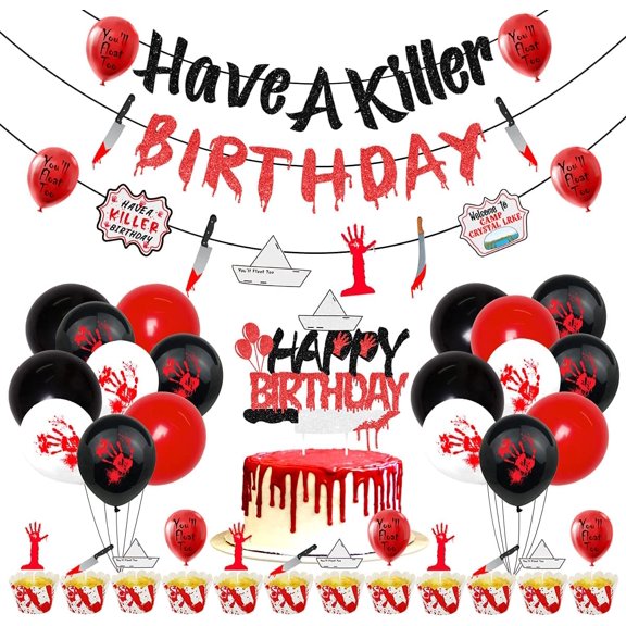 Halloween Theme Have A Fiend Birthday Decorations with Bloody Scary Banner, Horror Theme Garlands, Bloody Handprint Balloons for Kids Adults Halloween Birthday Party Supplies