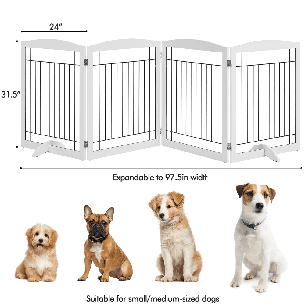 Alden Design 31.5" Height Foldable Pet Gate with 2 Support Feet, White