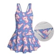 thumbnail image 6 of COEQINE Soft Stretchy Girls Bathing Suit, One Piece Bathing Suit with Skirt and Built-in Brief, U Neckline and V-Back Straps, for Active Girls 5-6 Year Olds, Axolotl Heart Blue, 6 of 8
