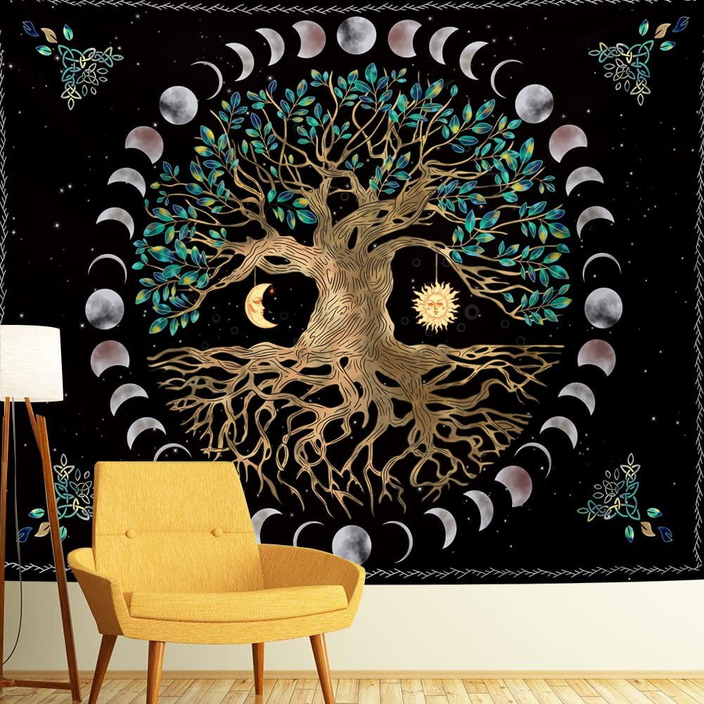 Life Tree Tapestry Wall Hanging Bohemian Hippie Wishing Tree Tapestries Psychedelic Wall Carpet Mystic Aesthetic Wall Tapestry for Living Room Bedroom Tree of Life Moon Phase XL 70.9 x 90.6 Walmart