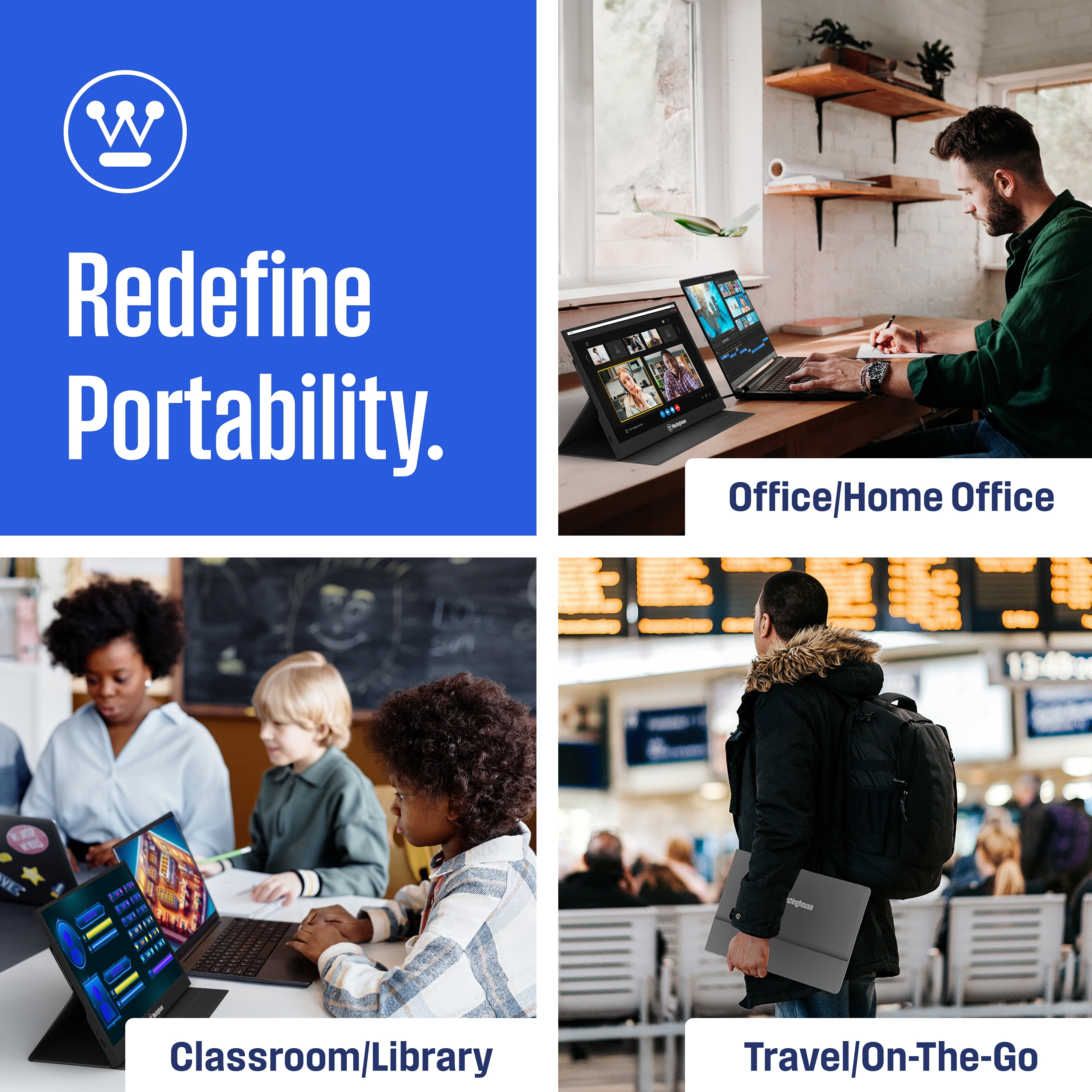 Westinghouse 15.6" Portable Monitor, 1080p Full HD IPS Display, USB-C, HDMI, Speakers