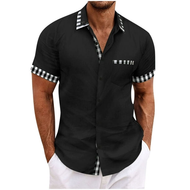 Los Hombres de Manga Corta Botón Arriba Camisa Casual Botón Cardigan Bolsillo Turndown Cuello Blusa Camisa, Poliéster