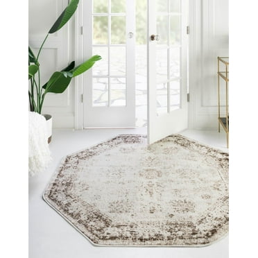 Rugs.com Monte Carlo Collection Rug – 5' Octagon Beige Medium Rug Perfect For Living Rooms, Kitchens, Entryways