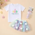 thumbnail image 2 of Vividxx Girl Easter Outfit Girls' Bunny Rainbow Mesh Dress Set Short Sleeved T Shirt And Skirt For Summer Festivals Fashion Clothing Set, 2 of 4