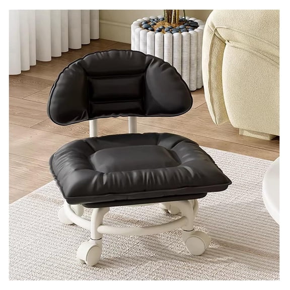 Rolling Low Stool with Backrest, Rolling Stools with Wheels Thickened Seat Cushion Backrest, for Living Room Home