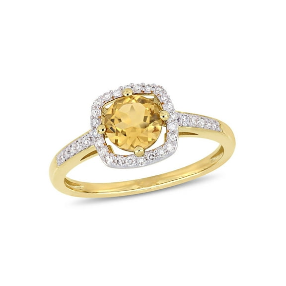 3/4 Carat (Ctw) Cushion-Cut Citrine Halo Ring in 10K Yellow Gold with Diamonds for Women