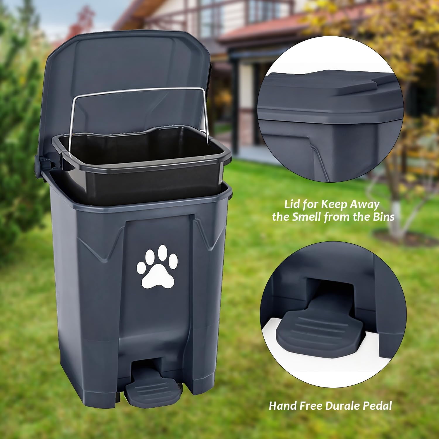 Dog Poop Trash Can Outdoors Pet Waste Station with Lid Dog Waste Disposal Container with Removable Inner Bin Bucket Hands-Free Pedal Garden Yard Home with Waste Bags, Black