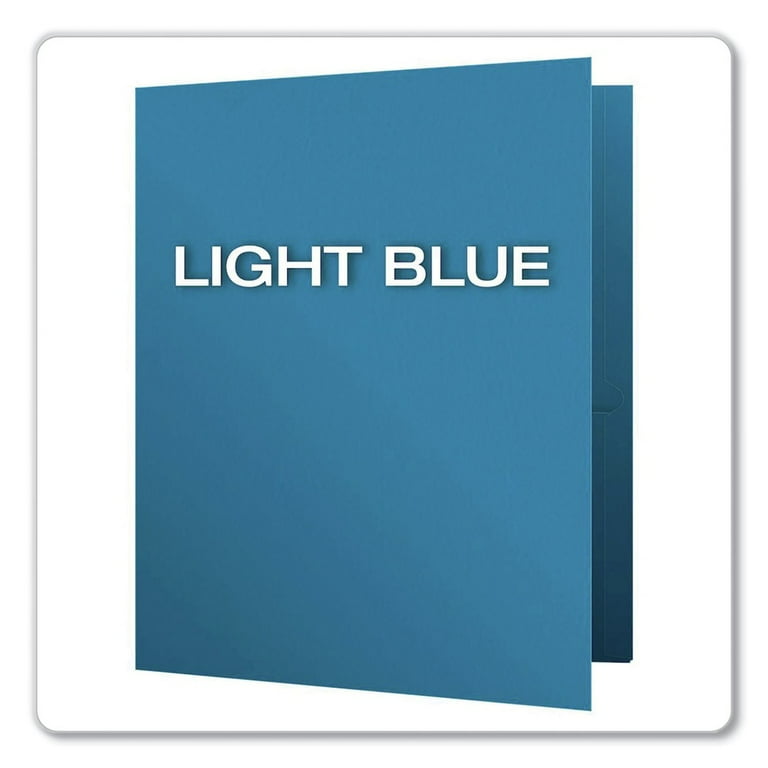 Oxford Twin-Pocket Folder, Leather Grain Paper, Light Blue, 25/Box