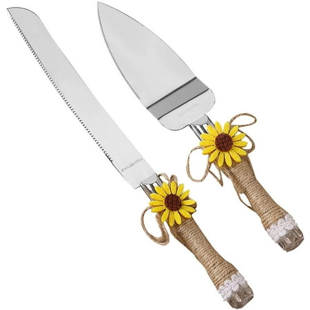 

EZONE Professional Wedding Cake Knife And Server Set Stainless Steel Rustic Cake Bread Knife With Sunflower Decoration Very Suitable For Anniversary Engagement Birthday Party Gifts