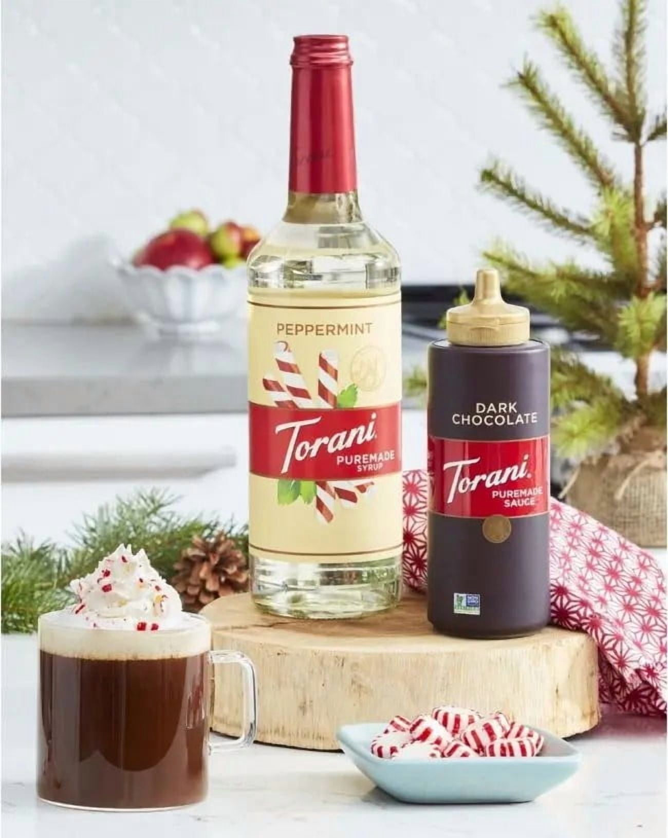 Torani Peppermint Puremade Flavouring Syrup, 25.4 fl oz (750ml) Glass Bottle with Absol Gold Pump