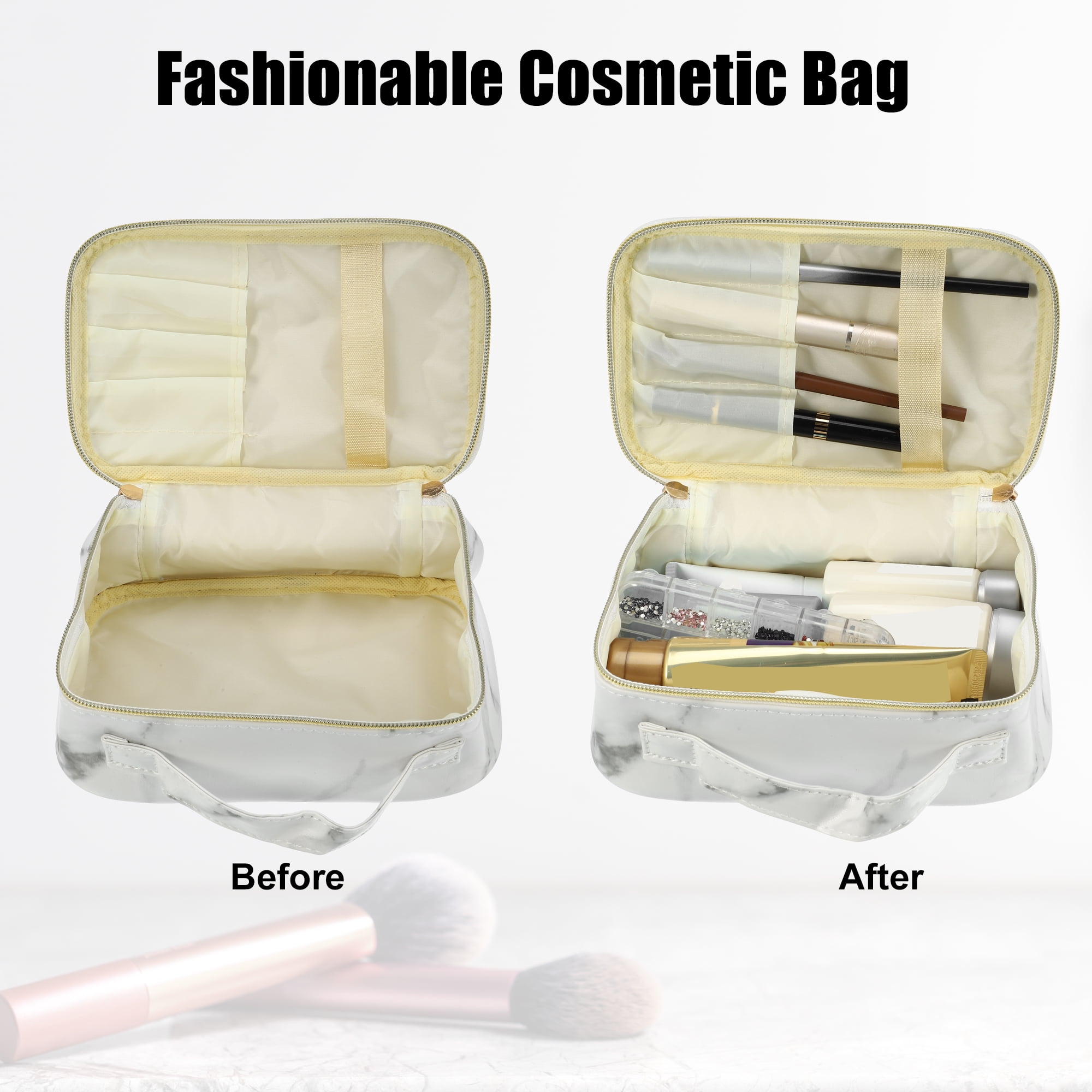 Unique Bargains Floral Makeup Bag Zipper Flower Cosmetic Pouch White, Gray