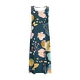 thumbnail image 4 of UPPADA Women's Summer Floral Linen Dress Sleeveless Casual Loose Tank Midi Dress Boho Beach Sundress Round Neck Linen Long Swing Tank Dress with Pockets Navy,XL, 4 of 5