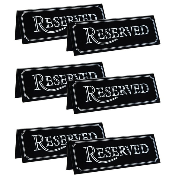 Acrylic Reserved Table Place Cards – Black V-Shaped Triangular Signs for Restaurants, Weddings, Birthdays, Events – Elegant Buffet Seating Card Holders – Set of 6 – Size: 20x7cm