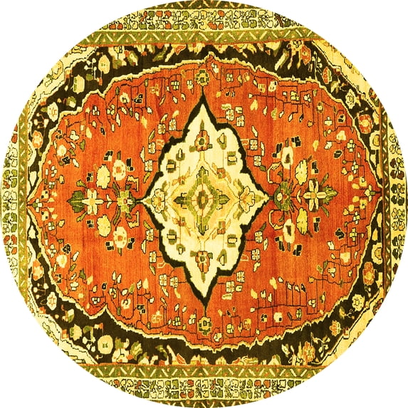 Ahgly Company Machine Washable Indoor Round Medallion Yellow Traditional Area Rugs, 3' Round