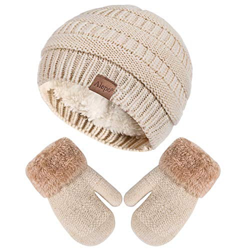 Heat Holders Kids Boys Chunky Fleece Lined Thermal Winter Hat and Gloves Set 