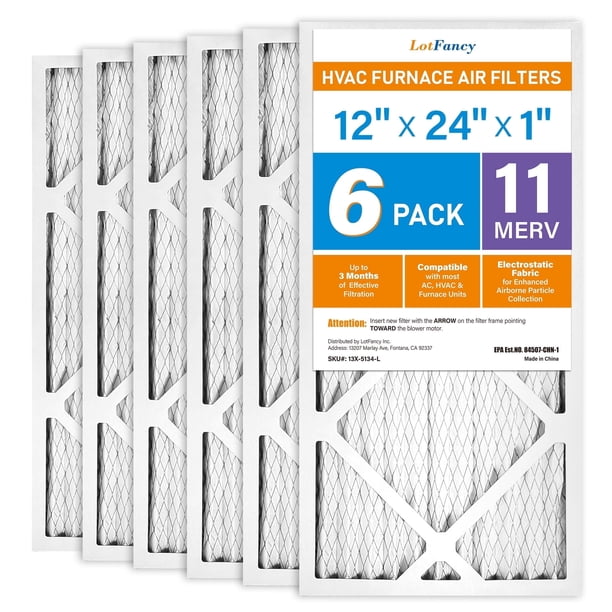 LotFancy Filtros de Aire 12x24x1, Filtros de Aire para Horno HVAC 11 Plisados, Paquete de 6