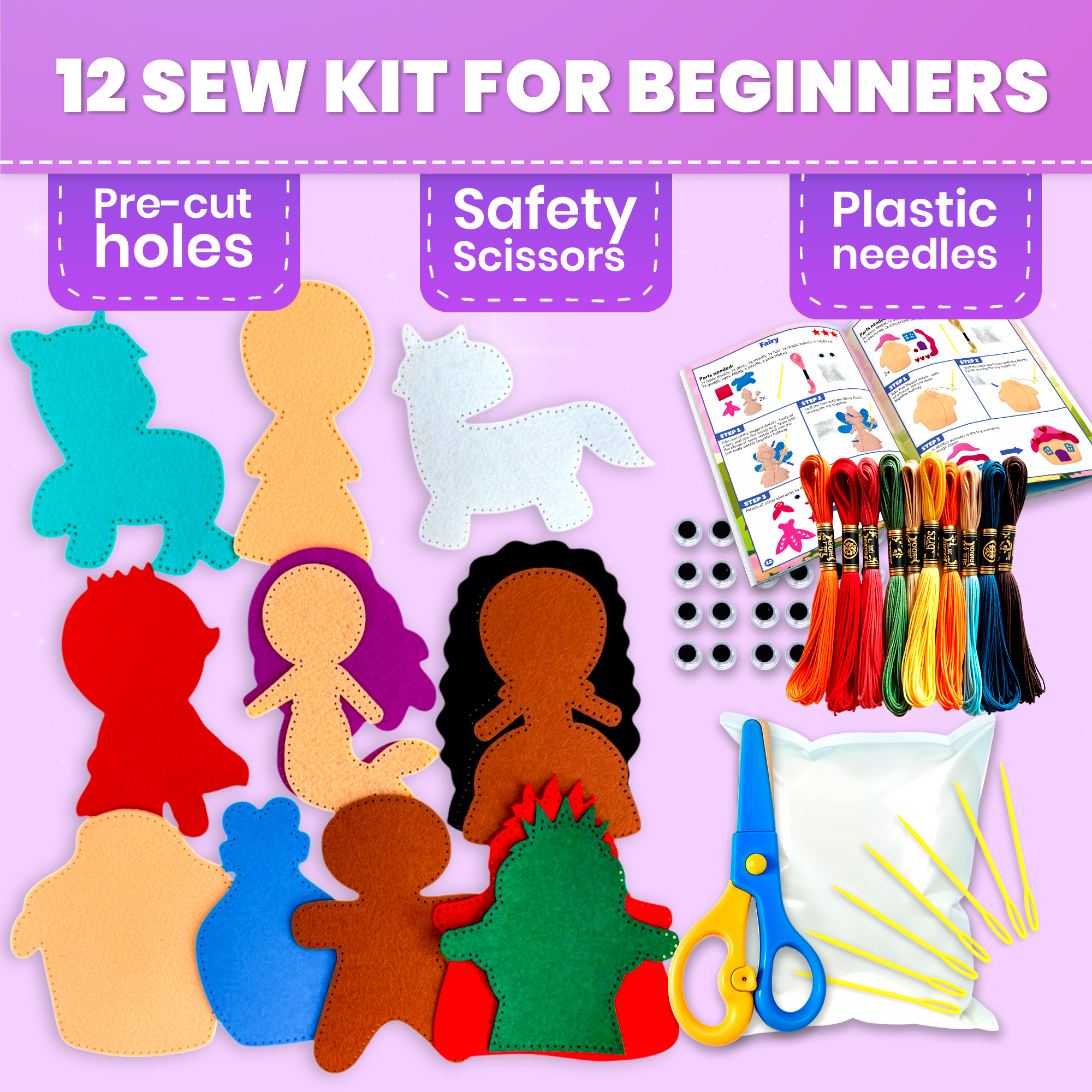 Quokka Kids Crafts Ages 7-8 - Fairy Tale Sewing Kit Basic - Arts Crafts for Kids Ages 6-8 Girls Boys