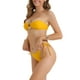 thumbnail image 4 of Conjuntos de bikini bandeau de anillo de metal para mujer de 2 piezas, traje de baño de lado atado, traje de baño de corte alto, ropa de baño amarilla media, 4 of 5
