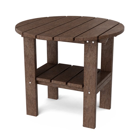Wildridge Classic Round Side Table, Tudor Brown - Outdoor Weather Resistant Recycled Plastic Furniture for Patio