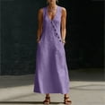 thumbnail image 6 of Kojanyu Women's Summer Sleeveless V-Neck Ruffled Long Dress with Belt 100% Cotton Casual Maxi Dress for Vacation Daily and Special Occasions, 6 of 8