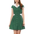thumbnail image 1 of CAMISA DE VESTIR CON BOTONES INSPIRE CHIC para Mujeres, Con Solapa, Manga Corta, Cinturón, Vestidos de Trabajo, Color Verde, 1 of 5