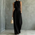 thumbnail image 2 of Women's Sleeveless Neck Wide Leg Jumpsuit Summer Casual Flowy Long Pant Solid Piece Black L, 2 of 5